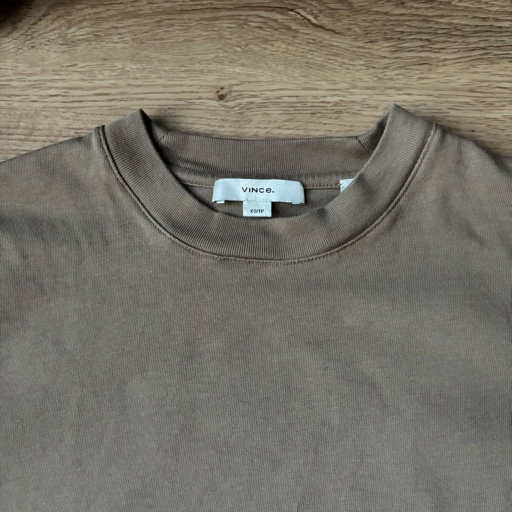 Vince side tie Short Sleeve Cotton T shirt Dress Shale Taupe XS minimalist chic - Picture 9 of 13